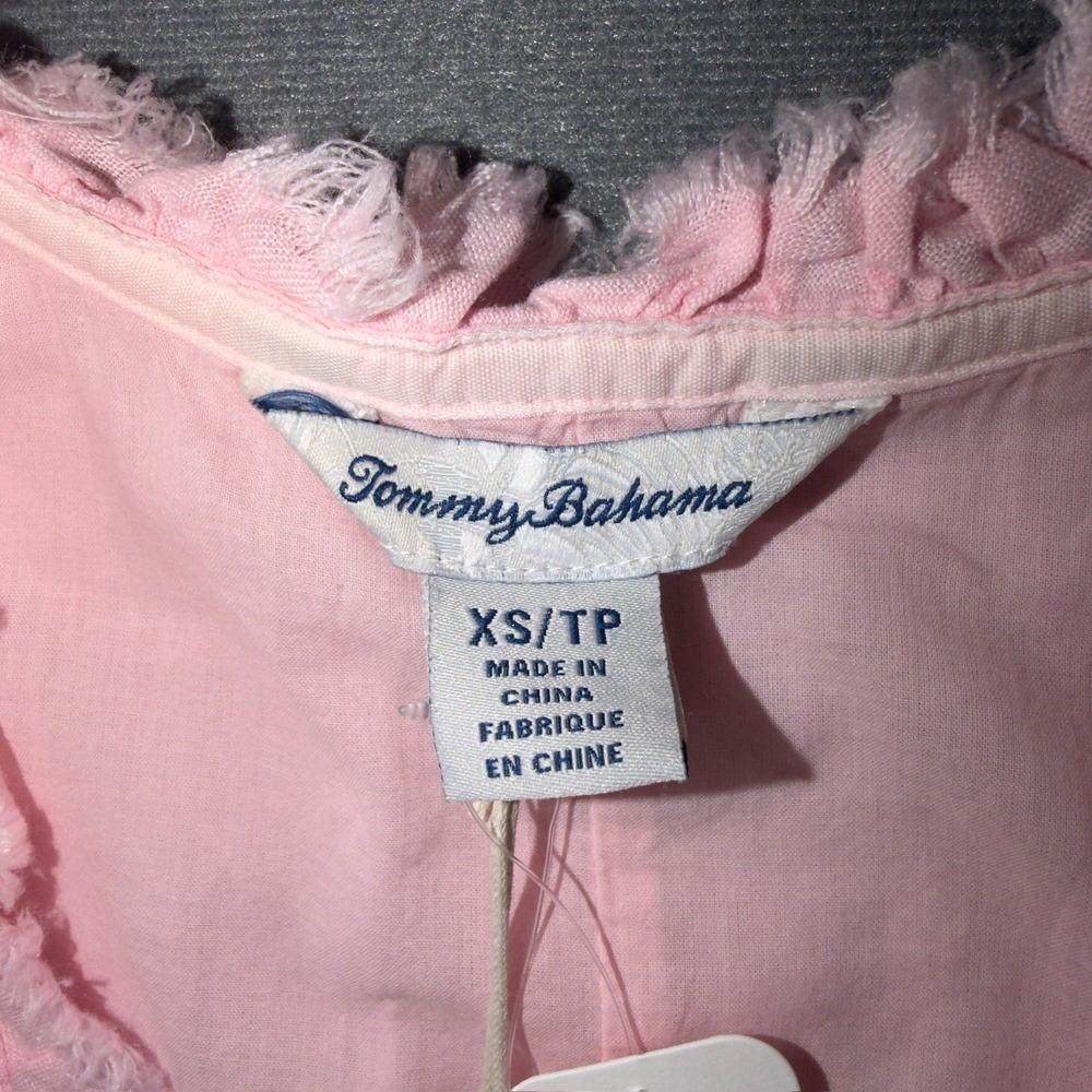 Tommy Bahama Two Palms Ruffle Shift Dress Pink Linen SW621161 Womens XS - Picture 2 of 11